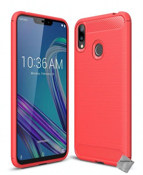 Housse etui coque silicone gel carbone pour Asus Zenfone Max M2 ZB633KL + film ecran - ROUGE - htdmobiles