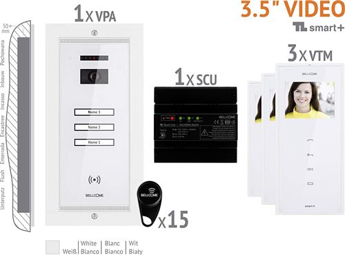 Bellcome Video-Türsprechanlage Kabelgebunden Komplett-Set VKM.P3FR.T3S4.BLW04