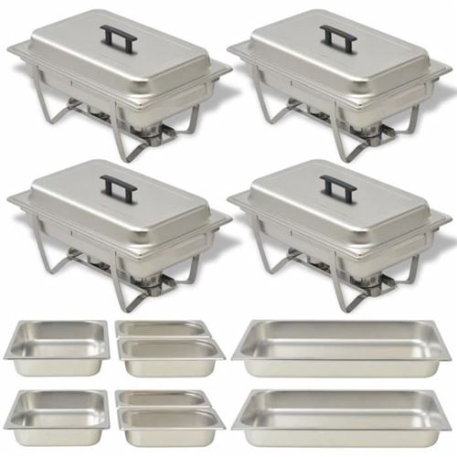 Vidaxl Argent Ensemble De Chauffe-Plats 4 Pcs Acier Inoxydable