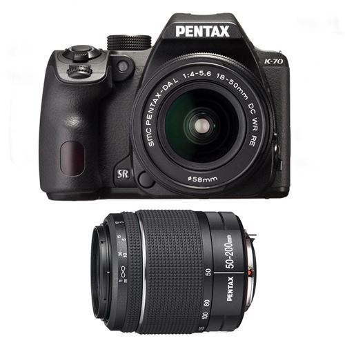 Pentax K-70 - Appareil photo numérique - Reflex - 24.24 MP - APS-C - 1080p / 30 pi/s - 3x zoom optique lentilles DA 18-50 mm DC WR RE et 50-200 mm - Wi-Fi - noir