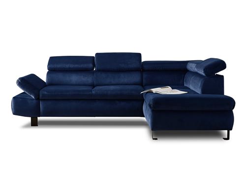 Canap&eacute; d'angle droit convertible 5 places Velours Bleu nuit