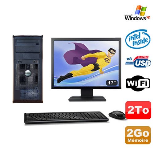 PC Tour Dell Optiplex 360 Mt E7400 2.8Ghz 2Go 2To Dvd WiFi Xp Ecran 17'