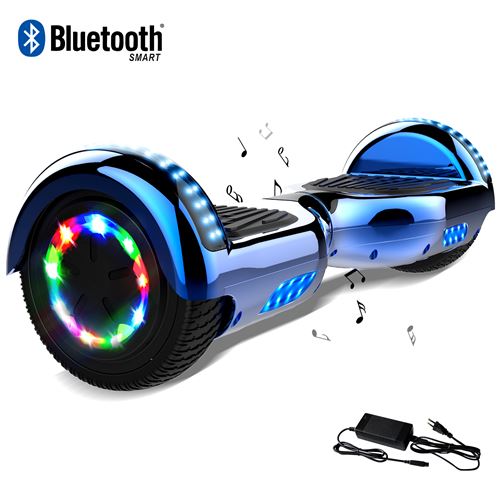 Cool&Fun 6.5 pouces Hoverboard avec Bleutooth,spécial roue LED,scooter électrique Auto-équilibré -Chromé bleu