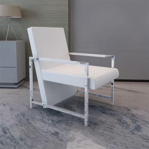Fauteuil avec Pieds Chrom&eacute;s Similicuir Blanc Vidaxl Blanc