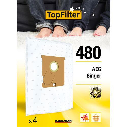TopFilter 480, 4 sacs aspirateur pour AEG et Singer boîte de sacs d'aspiration en non-tissé, 4 sacs à poussière (30 x 26 x 0,1 cm)