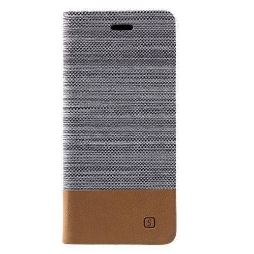 Etui en PU lin bicolore gris clair pour votre Samsung Galaxy J4 Plus/J4 Prime