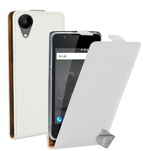 Housse etui coque pochette PU cuir fine pour Wiko Sunny 2 avec film ecran - BLANC