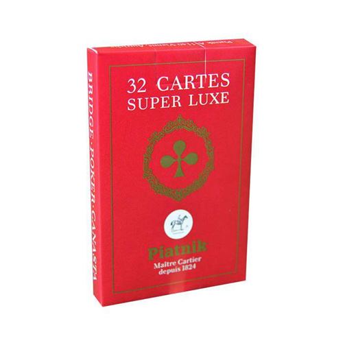 Piatnik Belote Super Luxe - Jeu de 32 cartes cartonnées plastifiées – format bridge – 4 index standards
