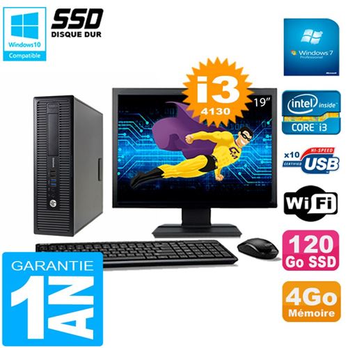 Pc hp elitedesk 800 g1 sff ecran 19' core i3-4130 4go disque 120 go ssd wifi w7
