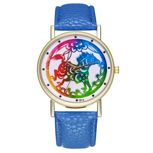 Véritable classique 12 Zodiac montre de type hommes montre dames tendance horloge à quartz T214-ABleu foncé