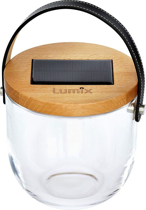 Krinner Lumix 22500 Deco glass – Lampe solaire/Lanterne avec port USB, verre, 0.16 W, transparent, 14,5 x 15 cm