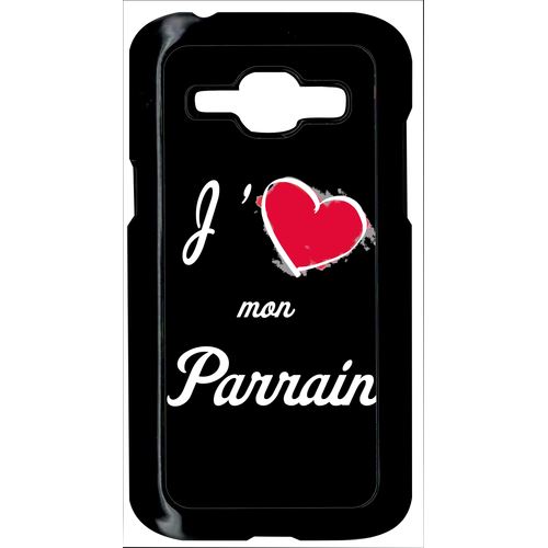 Coque J'aime Mon Parrain Fond Noir Compatible Samsung Galaxy J1 Transparent