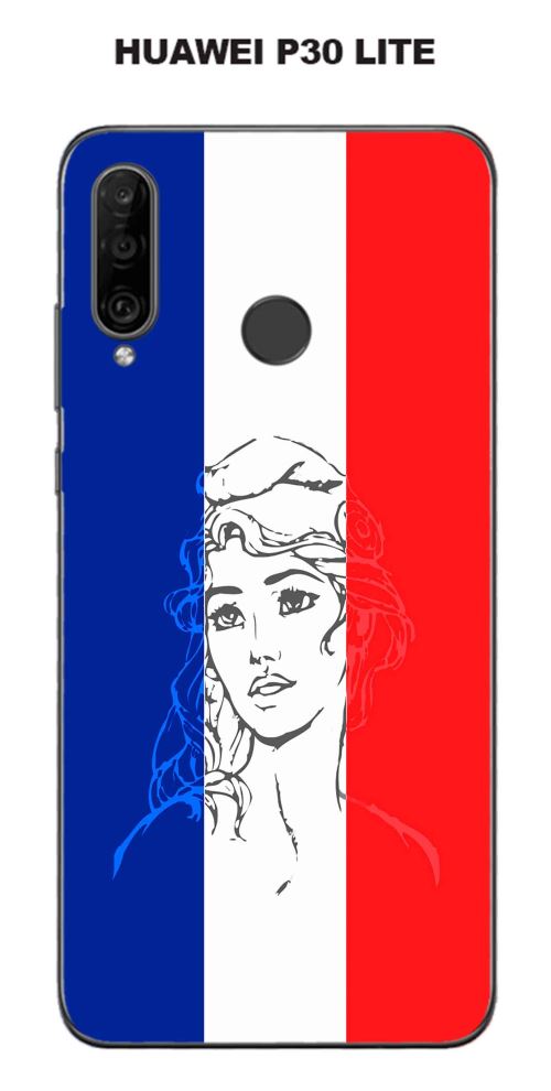 Coque Huawei P30 Lite design Marianne bleu, blanc rouge