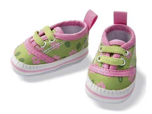 Baskets chaussures de sport pour poupon 38-45 cm - vert / rose (ref.h510)