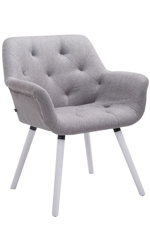 Chaise de Salle à manger élégante Cassidy en Tissu - Chaise capitonnée - Pieds en Bois de Chêne Blanc - Couleur Gris