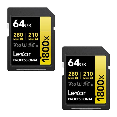 Pack de 2 Cartes SD Pro Gold Series UHS-II 1800x 64Go V60