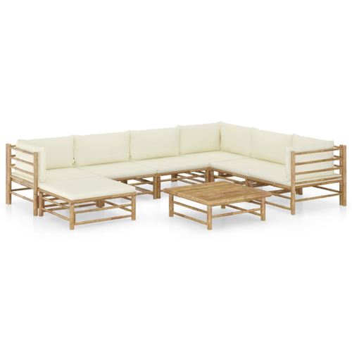 Non Communiqué Blanc Salon De Jardin Modulable Vidaxl Bambou 7 Personnes 8 Pieces