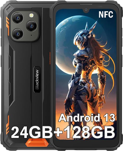 Blackview BV5300Plus Téléphone Portable Incassable,Android 13 Smartphone 4G Écran 6.1 HD+,128Go ROM/SD 2To,6580mAh,Double SIM,Caméra 13MP NFC/IP69K/Face ID/GPS/OTG - Orange