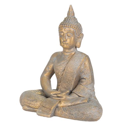 Statue Bouddha jardin décoration intérieur extérieur feng shui en pierre 48 cm