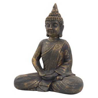 ECD Germany Statue de Bouddha Assise 50 cm en Pierre Artificielle Polyrésine Aspect Bronze - 1