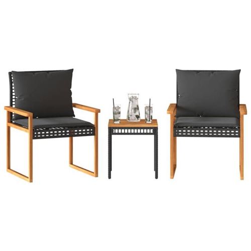 Non Communiqué Noir Salon De Jardin Vidaxl Resine Tressee 3 Pieces 38.0 X 38 X 42 2 Personnes