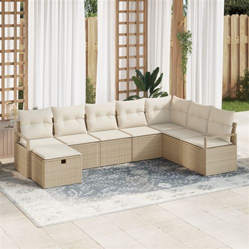 Non Communiqué Beige Ensemble De Canapé De Jardin 8 Pièces Avec Coussins En Poly Rattan Canapé De Jardin 2 Places Avec Coussins En Poly Ratta