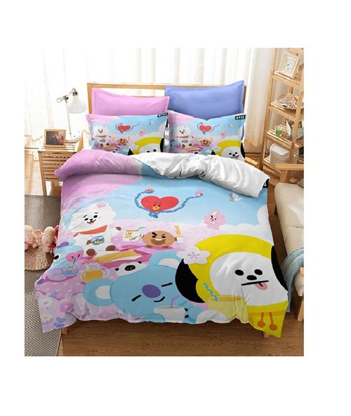Set de housse de couette BT21 en polyester 140x200cm avec 2 taies d'oreiller 50*75cm #MK18009