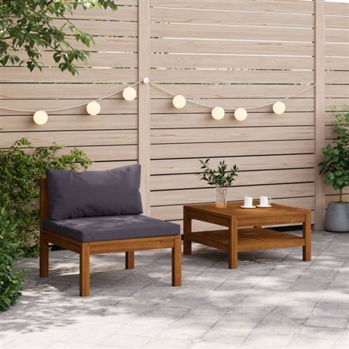 vidaXL 2-delige Loungeset met donkergrijze kussens acaciahout316284