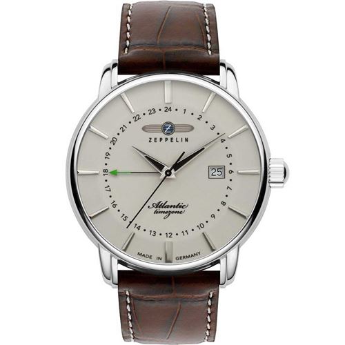 Zeppelin Atlantic Beige Dial Bracelet en cuir Quartz 8442-5 84425 Montre Homme