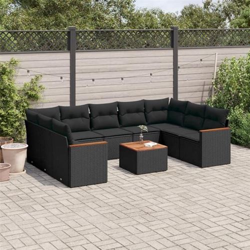 Non Communiqué Noir Vidaxl Salon De Jardin Avec Coussins 10 Pcs, Canapés De Terrasse, Ensemble De Meubles De Patio, Mobilier D'extérieur, 3226279