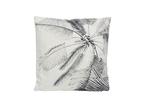 Coussin extérieur motif palmiers blanc gris - 45 x 45 cm - Jardideco