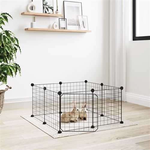 Comparer les prix de vidaXL Cage Animaux de Compagnie à 8 Panneaux et Porte Noir 35x35 cm Chiot