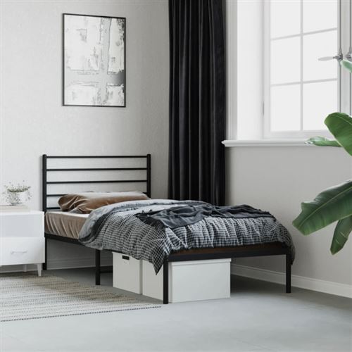 Vidaxl Noir Cadre De Lit Métal Sans Matelas Avec Tête De Lit 80X200 Cm - Image 3