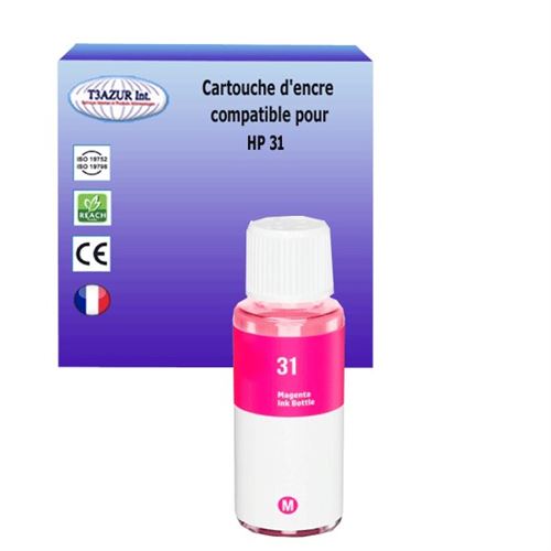 Bouteille encre compatible avec HP 31 pour HP Smart Tank Plus 570 Wireless - Magenta - 70ml - T3AZUR