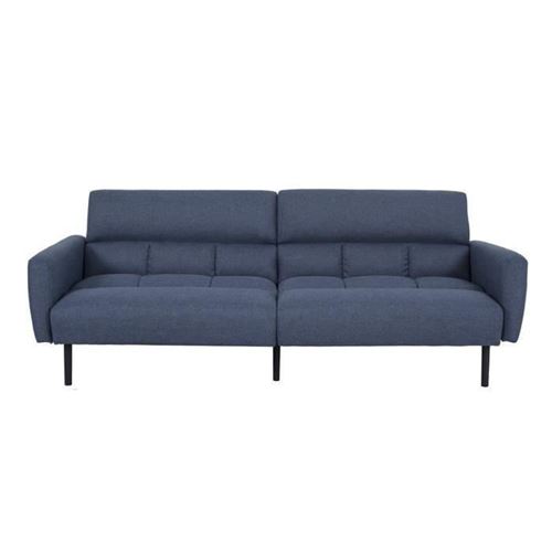 PRISCA Canape convertible clic-clac 3 places - Tissu bleu - L 209 x P 91,5 x H 81,5 cm