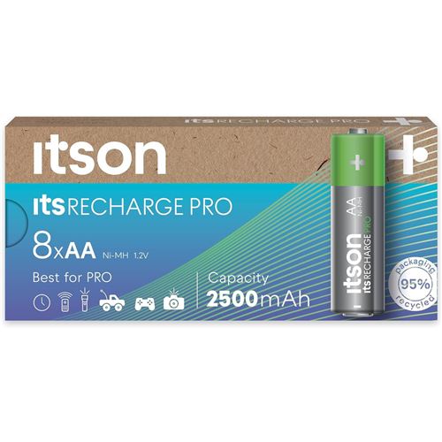 ITSON Boîte de 8 piles rechargeables AA Pro NiMH prêtes à l emploi, 2500 mAh