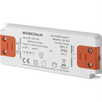 Basetech LD-12-6 Transformateur pour LED à tension constante 6 W 0.5 A homologué pour les meubles, surtention, montage sur des surfaces inflammables - 1