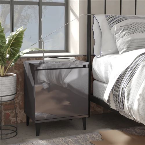 vidaXL Table de chevet avec pieds en métal Gris brillant 40x30x50 cm