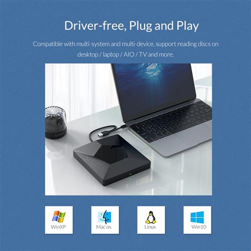 Enregistreur Blu-ray Kingbox Lecteur CD/DVD Externe, USB 3.0 Type C Graveur  CD Externe DVD Portable Léger et Mince pour Ordinateurs  Portables,Compatible avec Windows