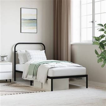 Cadre de lit métal sans matelas avec tête de lit noir 90x190 cm - 1