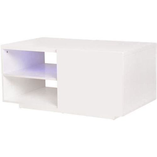 Table basse 1 porte avec luminaire LED inclus - LUX