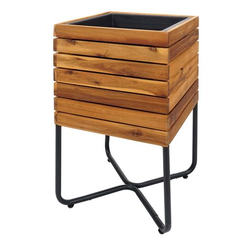 Mendler Gris Jardinière Hwc-L25 Carrée 60X33x33cm Outdoor Acier Acacia Bois Mvg-Certifié Brun - Image 3