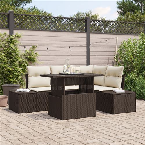 vidaXL Ensemble de canapé de jardin 5 pc Marron et Crème polyrotin