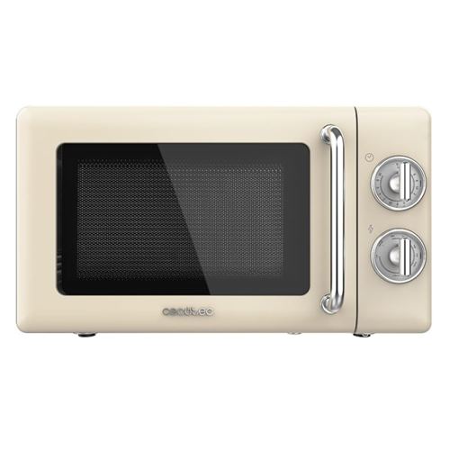 Cecotec Micro-ondes mécanique avec grill Proclean 3110 Retro Beige. 20 L, 700 W en 6 niveaux, minuterie jusqu'à 30 minutes, mode dégivrage, design vintage en beige, finitions en acier.