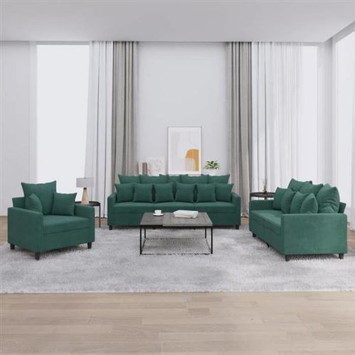 Non Communiqué Vert Vidaxl Ensemble De Canapés Avec Coussins 3 Pcs, Canapés Avec Accoudoirs Et Dossier, Ensemble De Meubles, Mobilier De Salon, 3201682