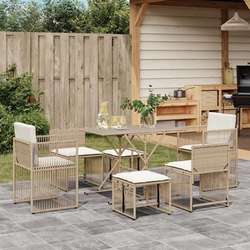 Non Communiqué Beige Vidaxl Ensemble À Manger De Jardin Et Coussins 7 Pcs Poly Rotin, Ensemble À Manger D'extérieur, Meuble À Manger De 369013
