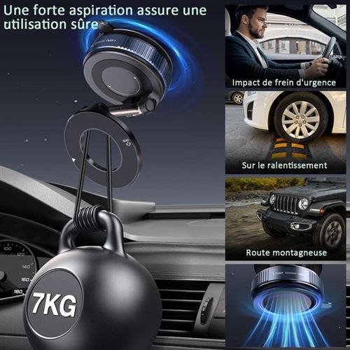 Support Téléphone Magnétique Voiture K&F Concept - Ventouse à Vide Rotative 360° - Aimants Puissants - Compatible MagSafe Et Android