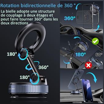 Qi2 Power Bank Support Voiture Magnétique IPhone 12-16 - Charge Sans Fil 15W - Ventouse Et Grille - Compatible MagSafe Accessoire IPhone Voiture