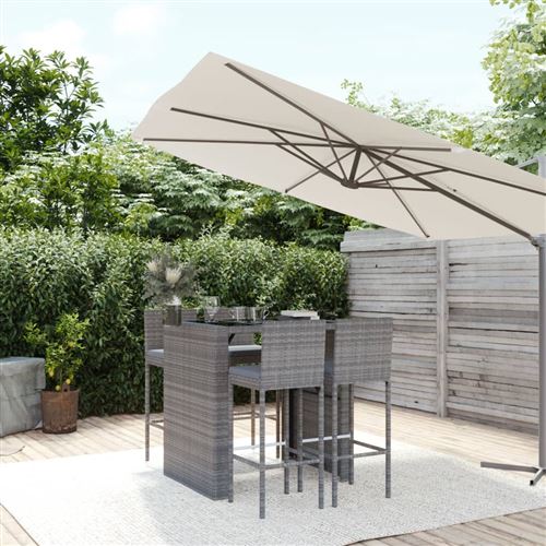 Vidaxl - Ensemble de bar de jardin 5 pcs avec coussins gris poly rotin