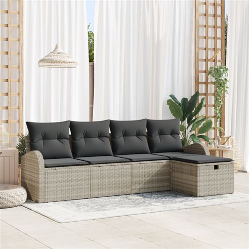Non Communiqué Gris Clair Set De Canapés De Jardin 5 Pièces Avec Coussins En Rattan Synthétique, Canapé De Jardin 2 Places Avec Rangement & Co